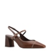 Scarpin Marrom Salto Bloco Médio Couro Pesponto Slingback - imagem 1