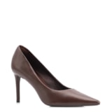 Scarpin Marrom Salto Fino Alto Couro Classic