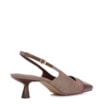 Scarpin Marrom Salto Fino Baixo Linho/Couro Slingback - imagem 3