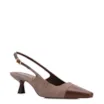 Scarpin Marrom Salto Fino Baixo Linho/Couro Slingback - imagem 1