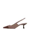 Scarpin Marrom Salto Fino Baixo Linho/Couro Slingback - imagem 5
