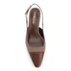 Scarpin Marrom Salto Fino Baixo Linho/Couro Slingback - imagem 6