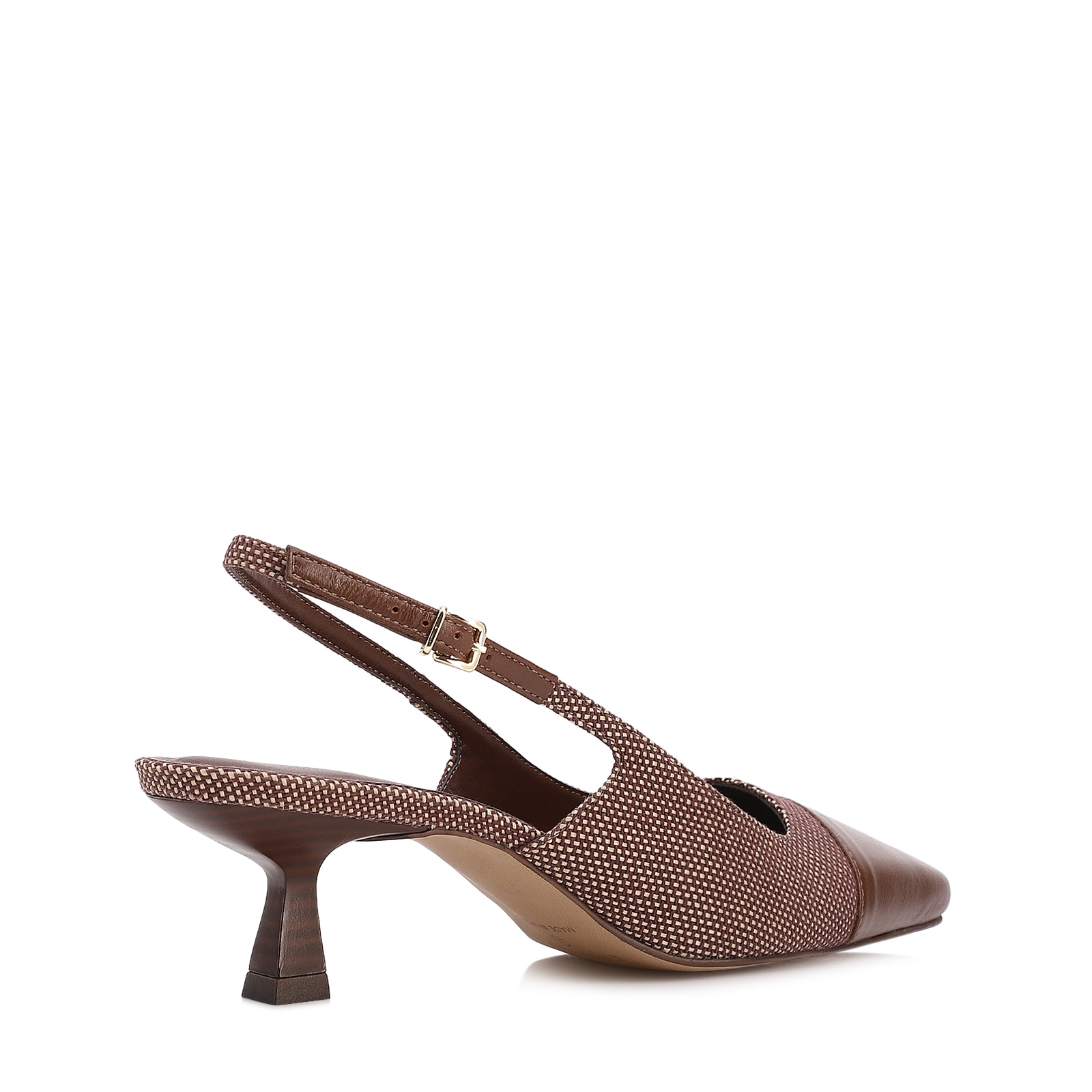 Scarpin Marrom Salto Fino Baixo Ráfia/Couro Slingback