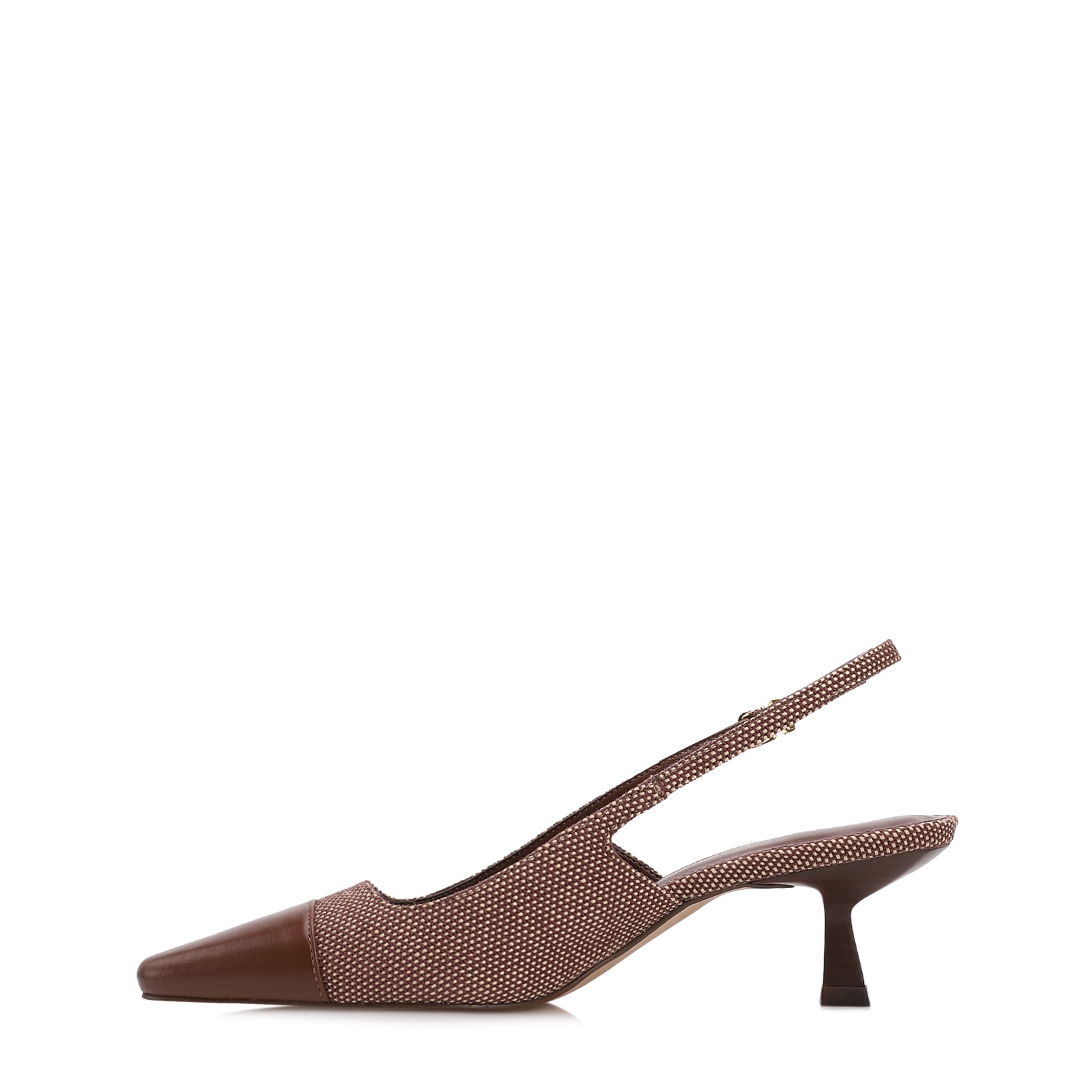 Scarpin Marrom Salto Fino Baixo Ráfia/Couro Slingback