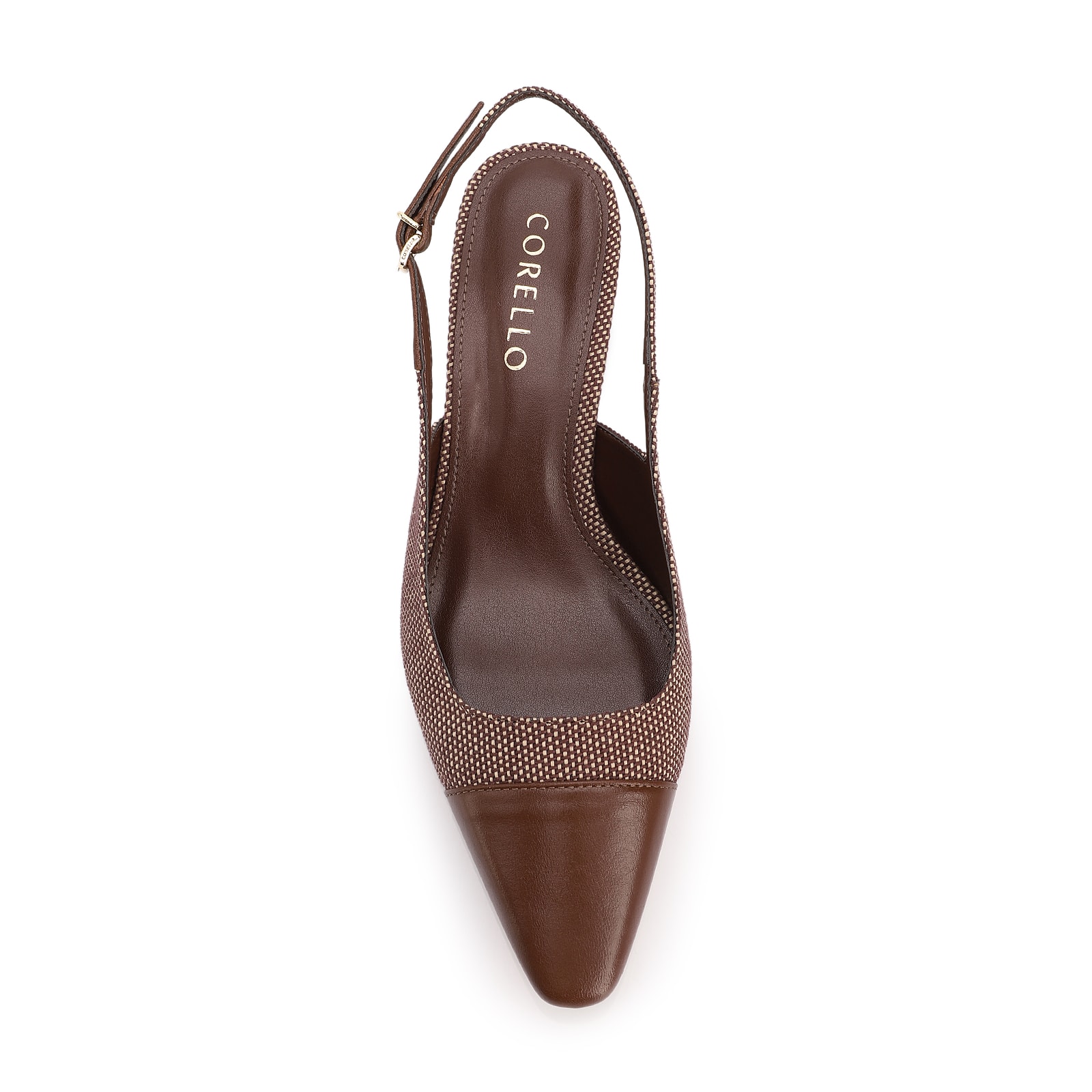 Scarpin Marrom Salto Fino Baixo Ráfia/Couro Slingback