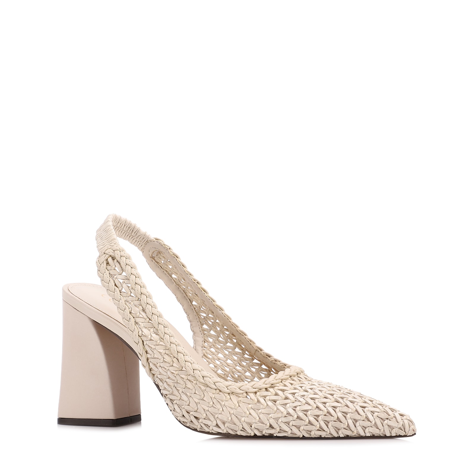 Scarpin Off White Salto Bloco Alto Alt Tramado Slingback