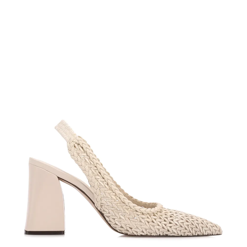 Scarpin Off White Salto Bloco Alto Alt Tramado Slingback - imagem 2