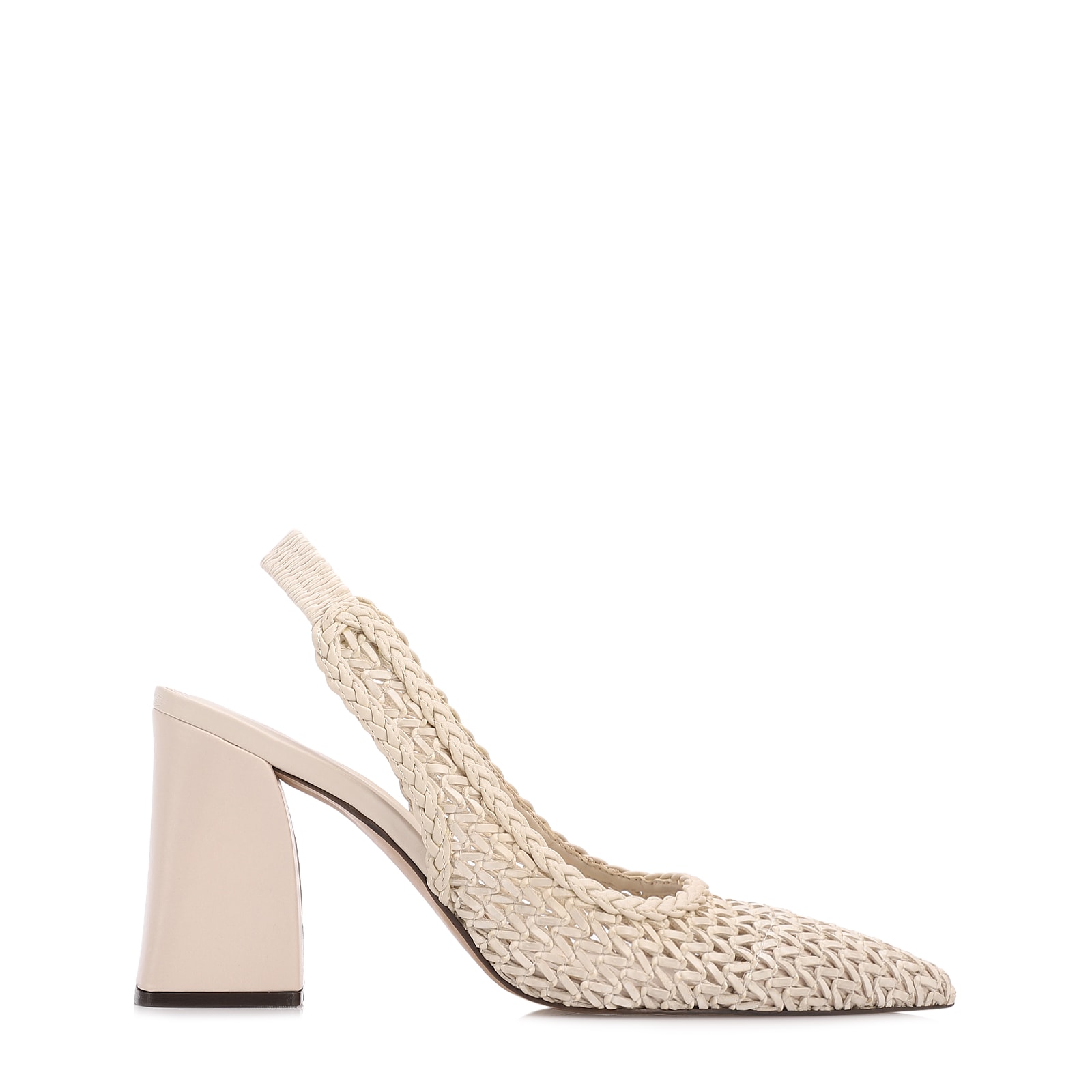 Scarpin Off White Salto Bloco Alto Alt Tramado Slingback