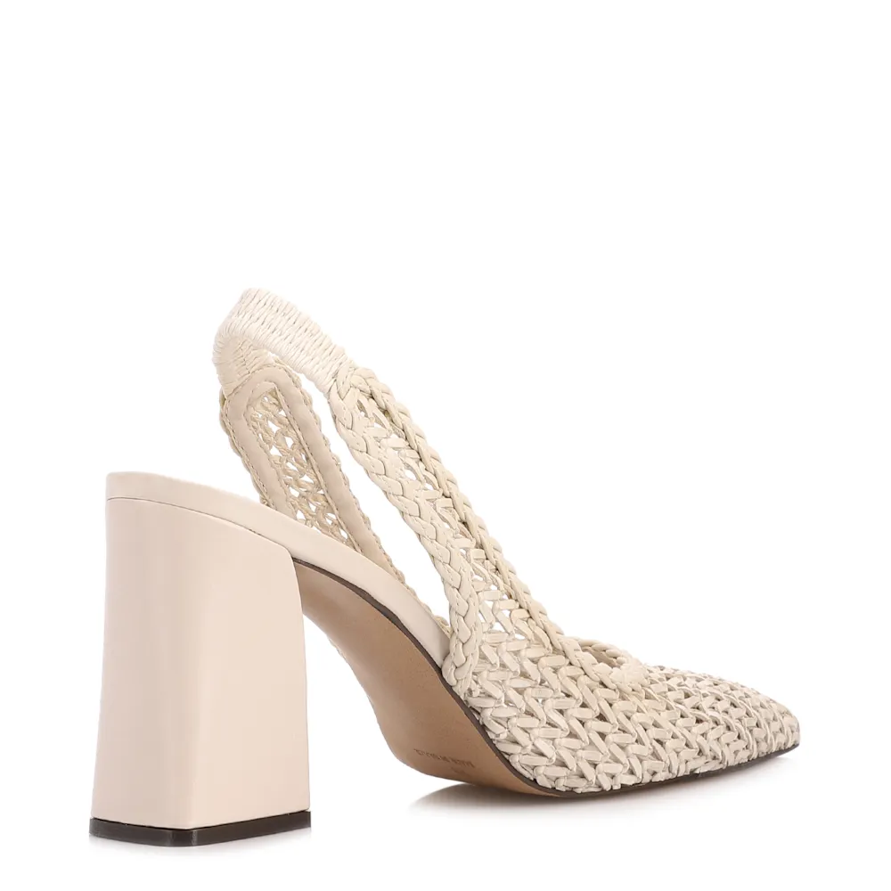 Scarpin Off White Salto Bloco Alto Alt Tramado Slingback - imagem 3