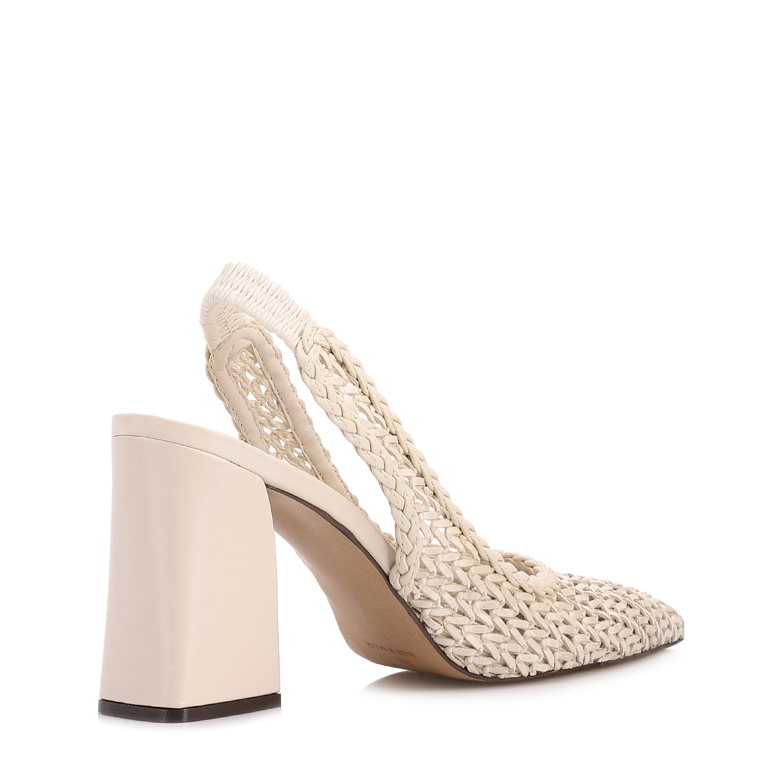 Scarpin Off White Salto Bloco Alto Alt Tramado Slingback