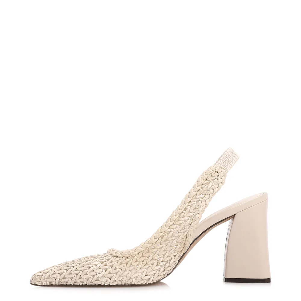 Scarpin Off White Salto Bloco Alto Alt Tramado Slingback - imagem 4