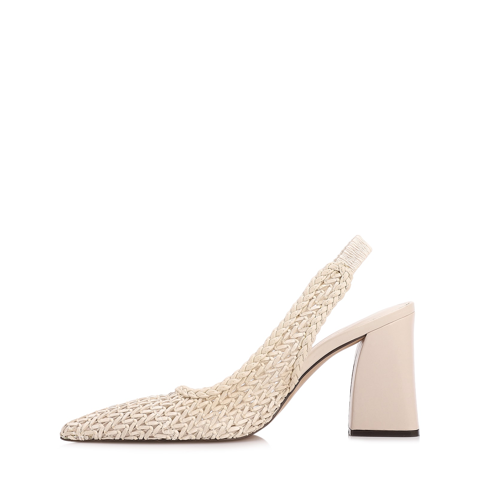 Scarpin Off White Salto Bloco Alto Alt Tramado Slingback