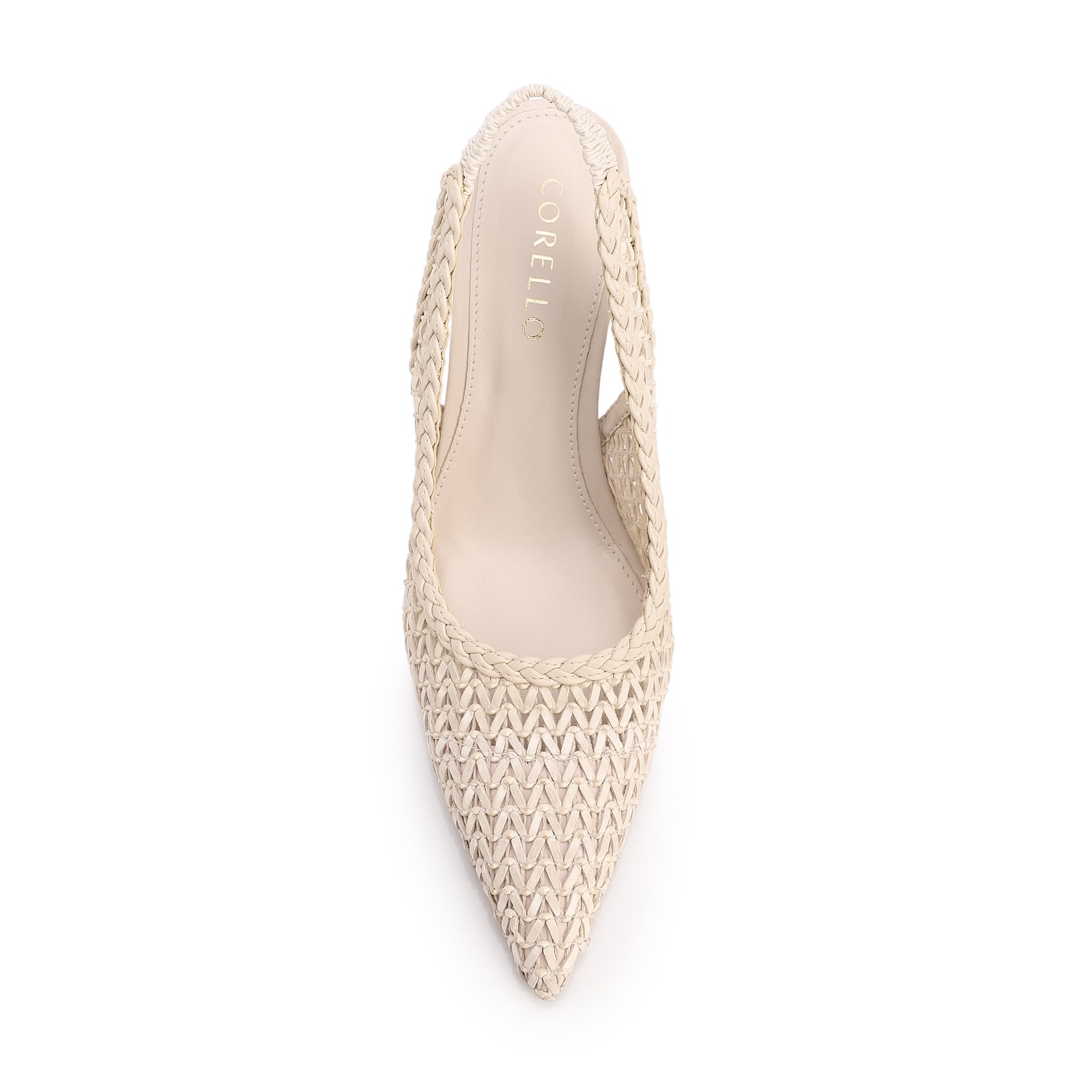 Scarpin Off White Salto Bloco Alto Alt Tramado Slingback