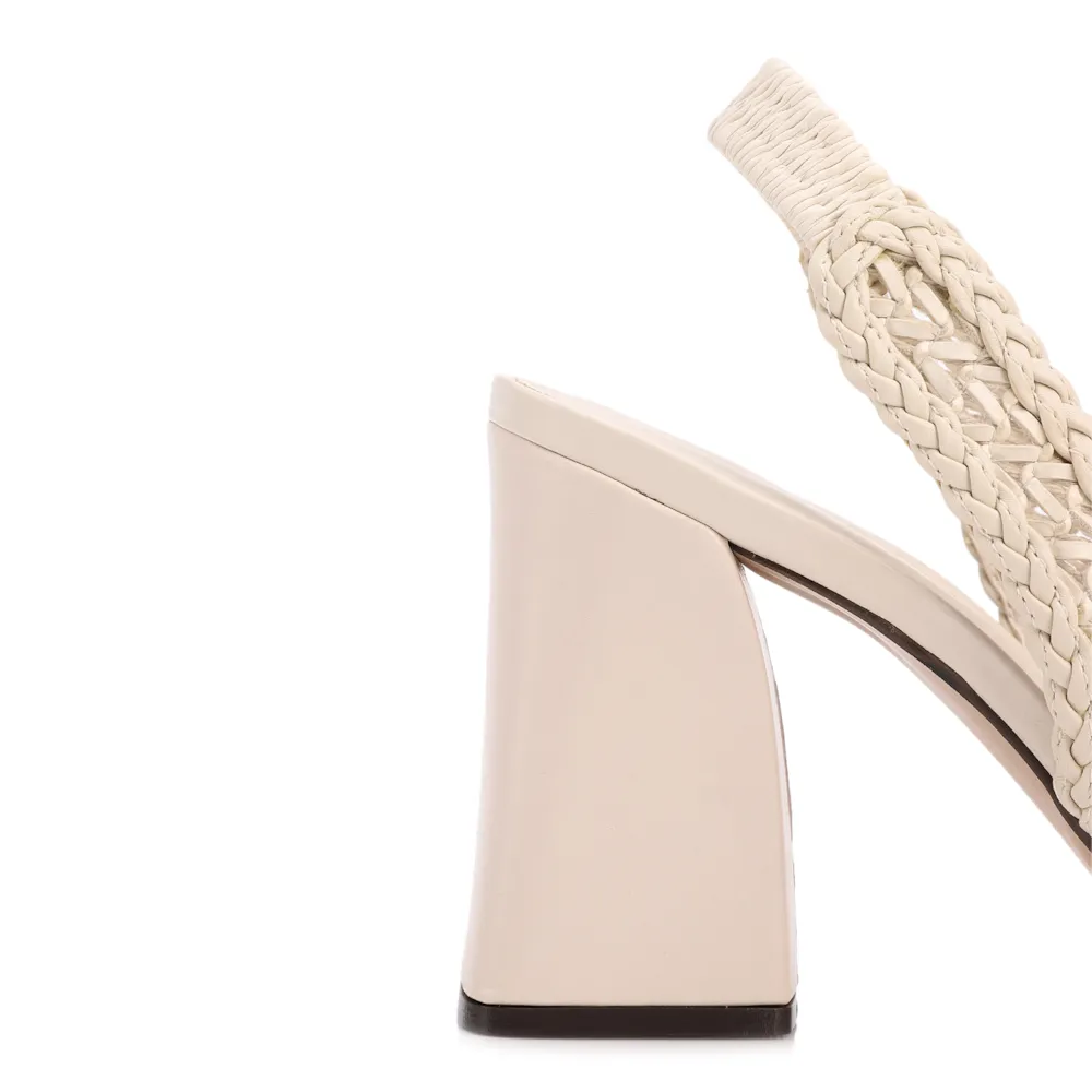 Scarpin Off White Salto Bloco Alto Alt Tramado Slingback - imagem 7