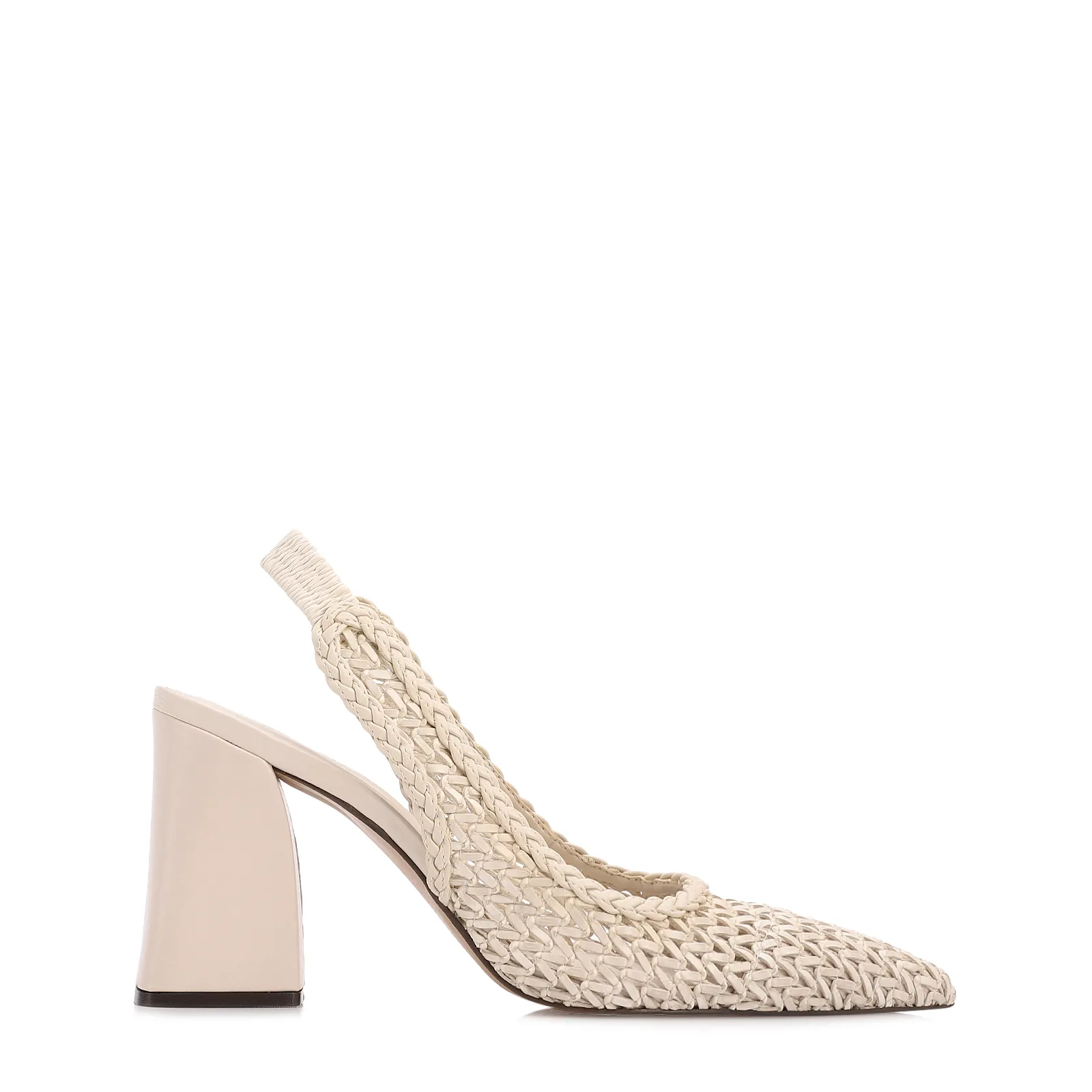 Scarpin Off White Salto Bloco Alto Alt Tramado Slingback