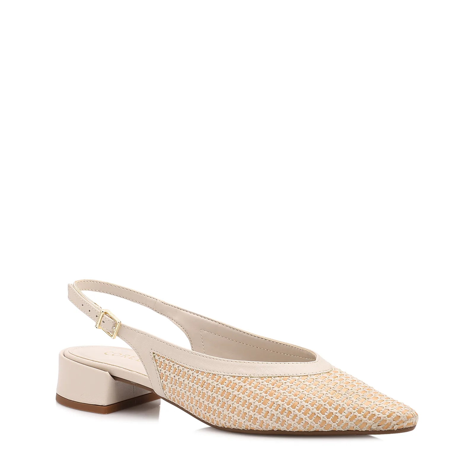 Scarpin Off White Salto Bloco Baixo Alt/Ráfia Slingback
