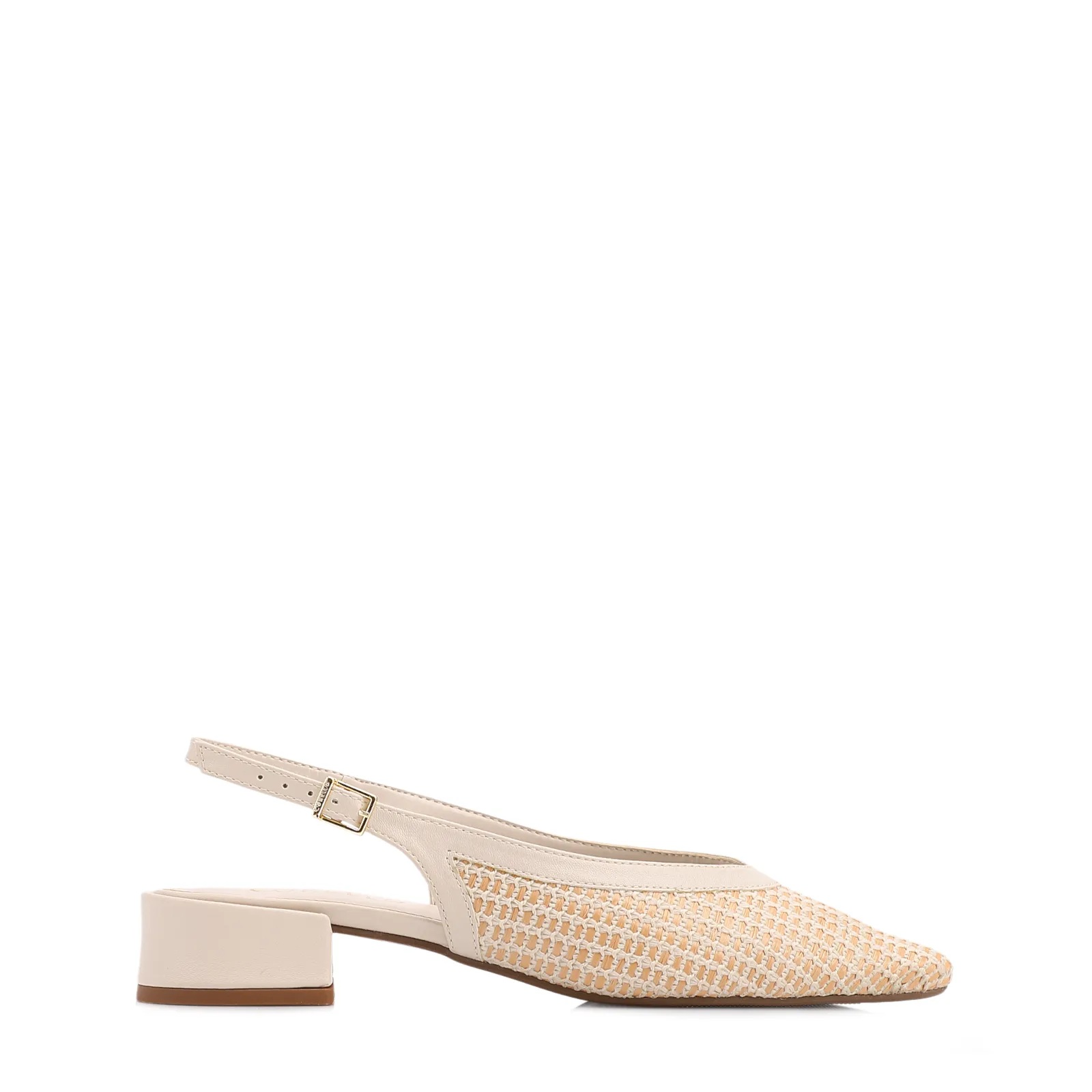Scarpin Off White Salto Bloco Baixo Alt/Ráfia Slingback