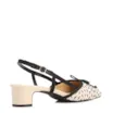 Scarpin Off White Salto Bloco Baixo Alt Ráfia Slingback Bicolor Laço - imagem 4
