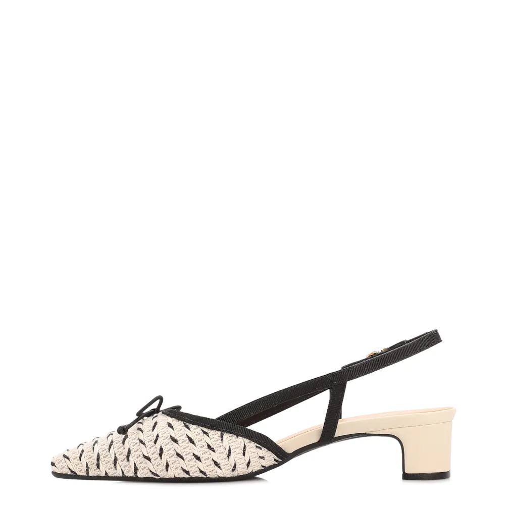 Scarpin Off White Salto Bloco Baixo Alt Ráfia Slingback Bicolor Laço - imagem 5