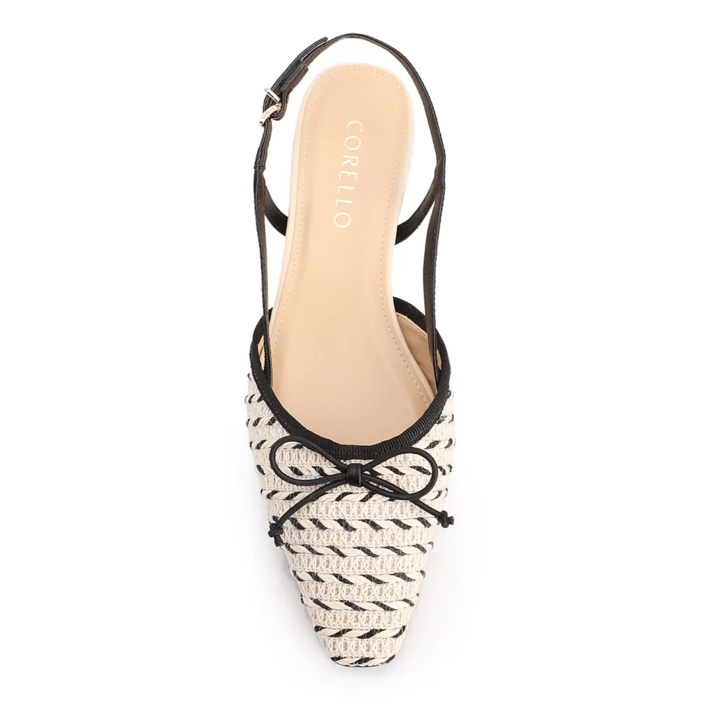 Scarpin Off White Salto Bloco Baixo Alt Ráfia Slingback Bicolor Laço - imagem 6