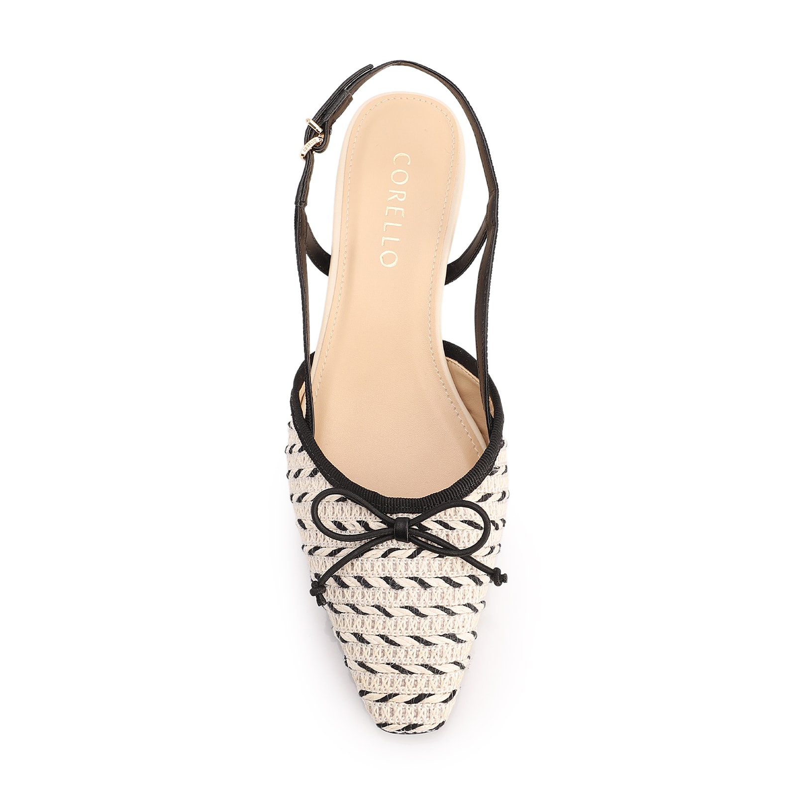 Scarpin Off White Salto Bloco Baixo Alt Ráfia Slingback Bicolor Laço