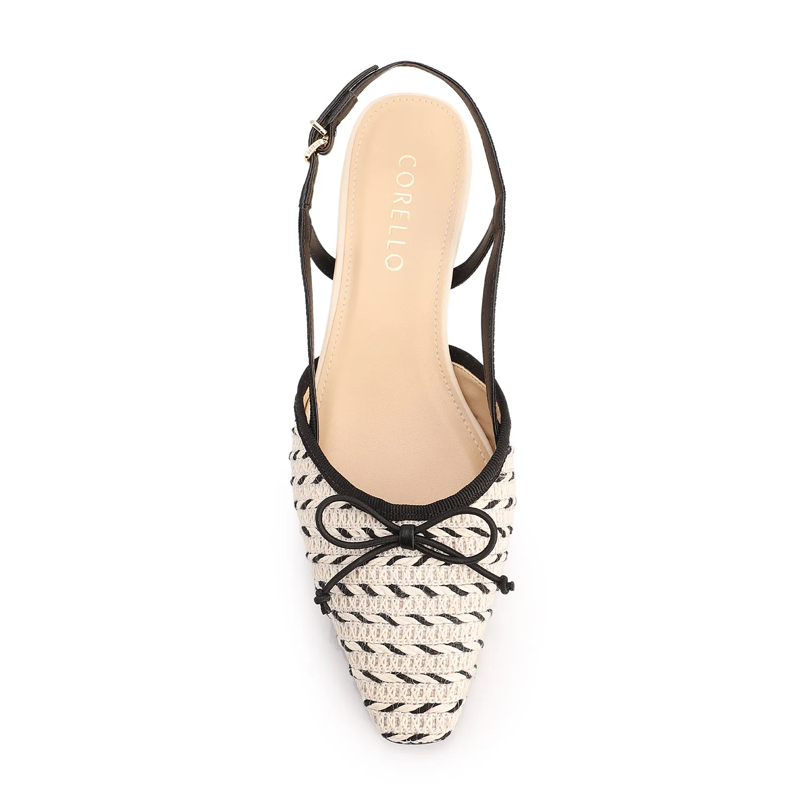 Scarpin Off White Salto Bloco Baixo Alt Ráfia Slingback Bicolor Laço