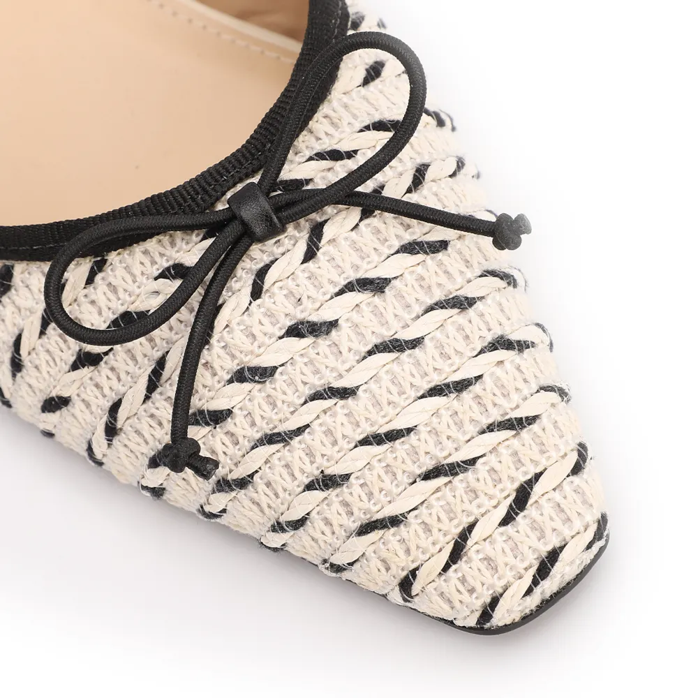 Scarpin Off White Salto Bloco Baixo Alt Ráfia Slingback Bicolor Laço - imagem 7