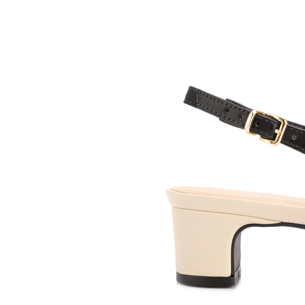 Scarpin Off White Salto Bloco Baixo Alt Ráfia Slingback Bicolor Laço - imagem 8