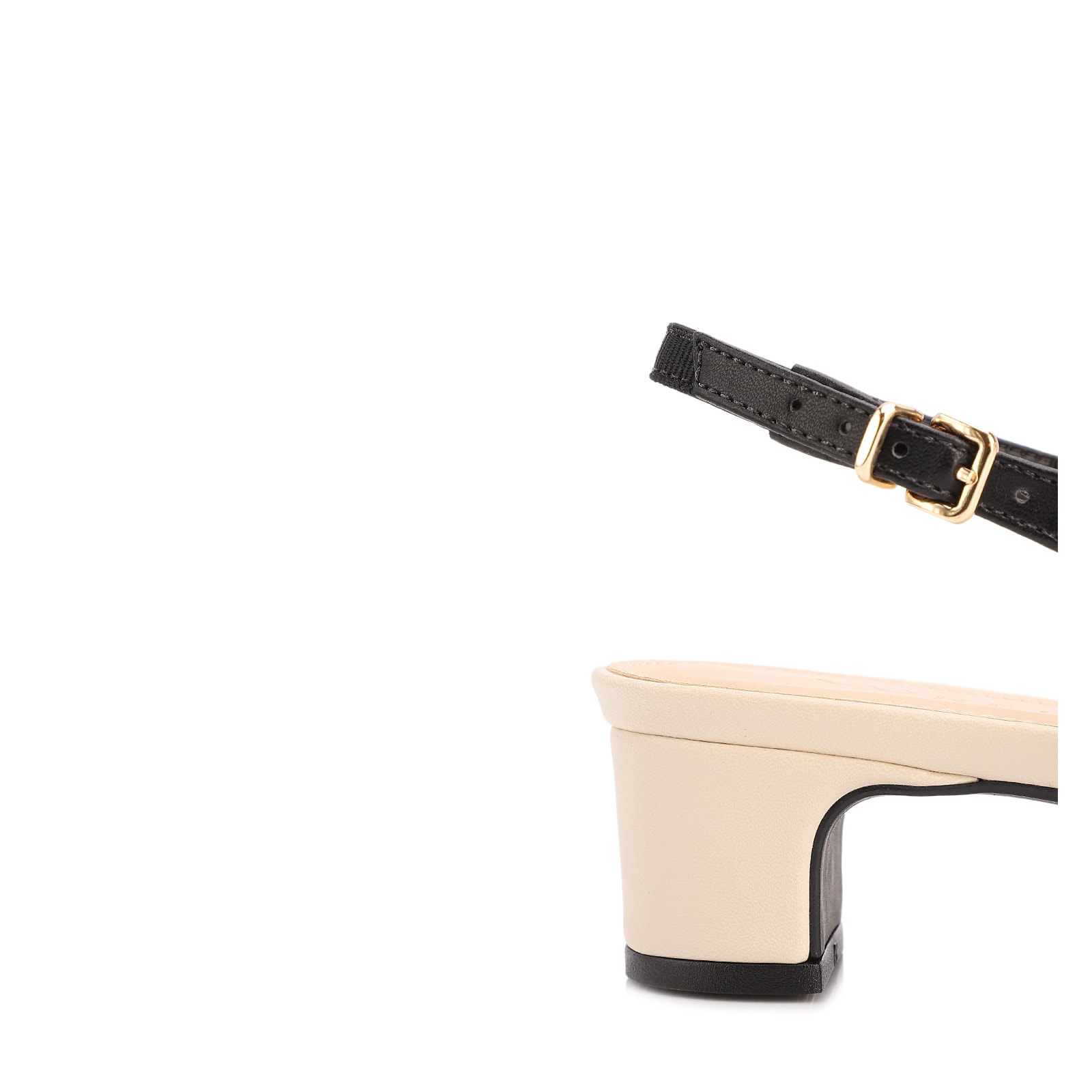 Scarpin Off White Salto Bloco Baixo Alt Ráfia Slingback Bicolor Laço
