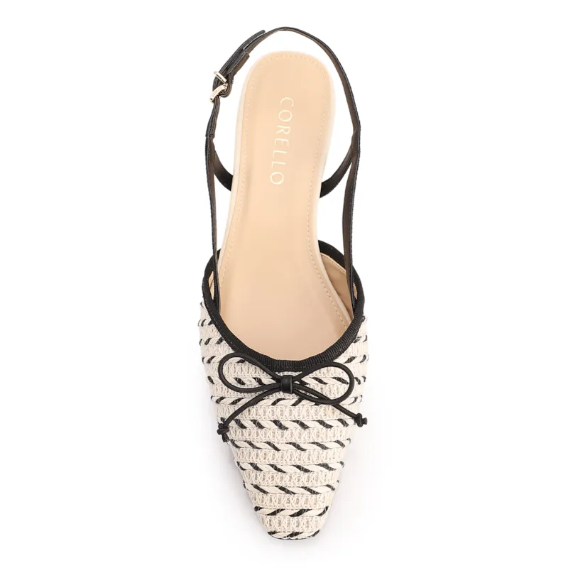 Scarpin Off White Salto Bloco Baixo Alt Ráfia Slingback Bicolor Laço - foto 6