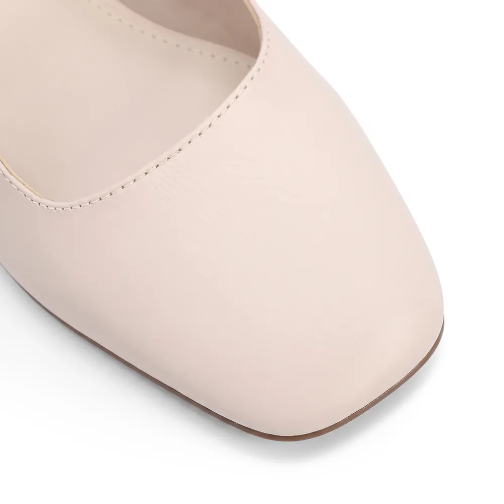Scarpin Off White Salto Bloco Baixo Couro Slingback Pedras - imagem 5