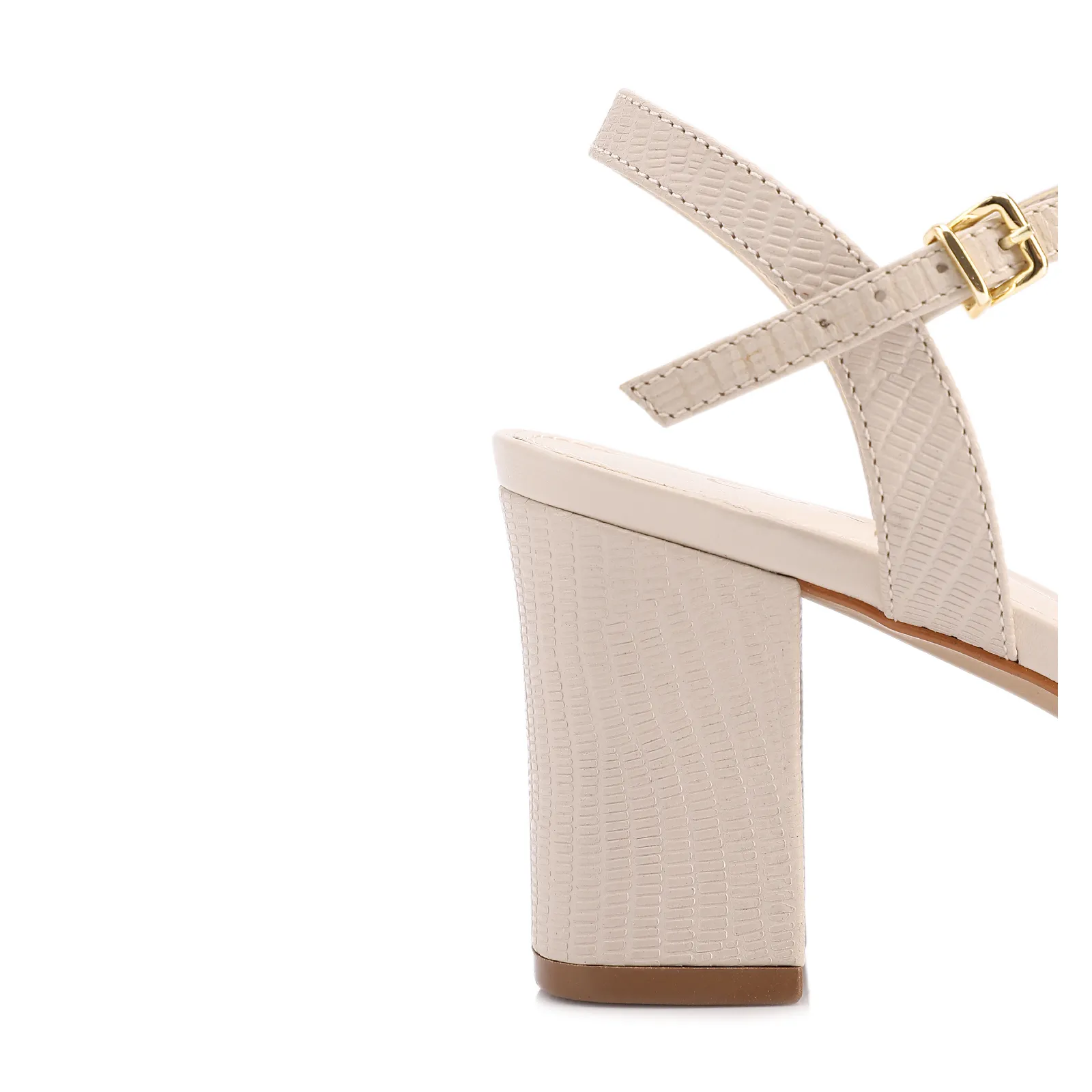 Scarpin Off White Salto Bloco Médio Couro Lezard Tiras