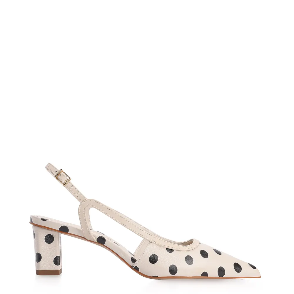 Scarpin Poá Couro Off White/Preto - imagem 3
