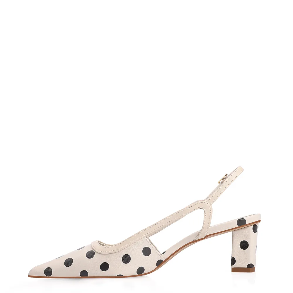 Scarpin Poá Couro Off White/Preto - imagem 5