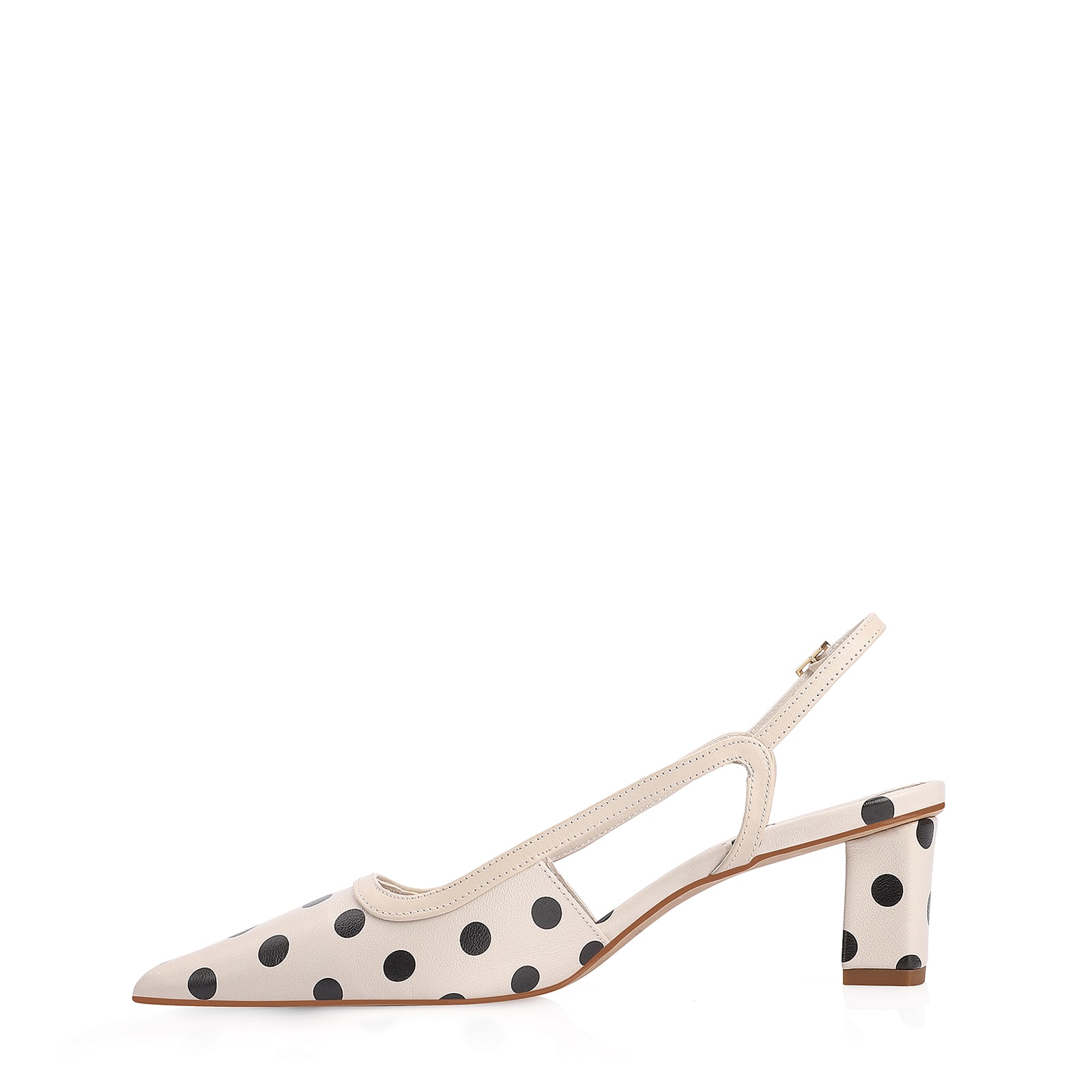 Scarpin Poá Couro Off White/Preto