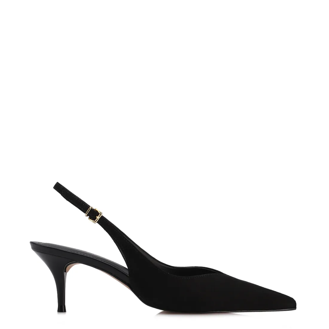 Scarpin Preto Salto Baixo Fino Couro Nobuck Slingback - foto 3