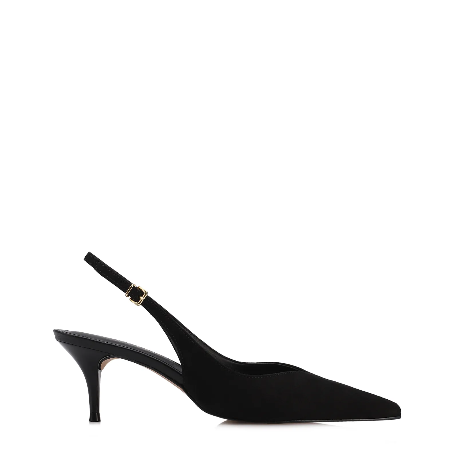 Scarpin Preto Salto Baixo Fino Couro Nobuck Slingback