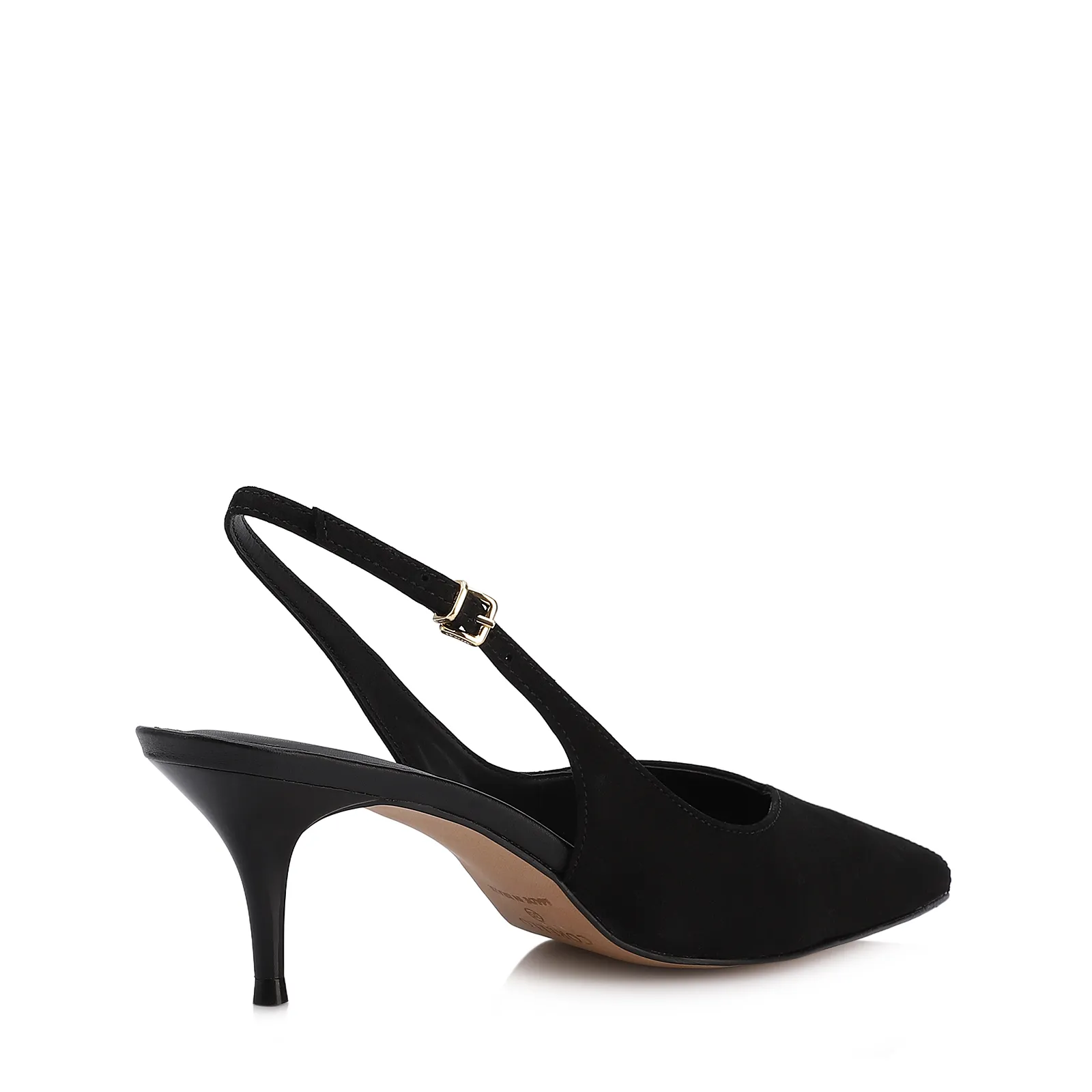 Scarpin Preto Salto Baixo Fino Couro Nobuck Slingback