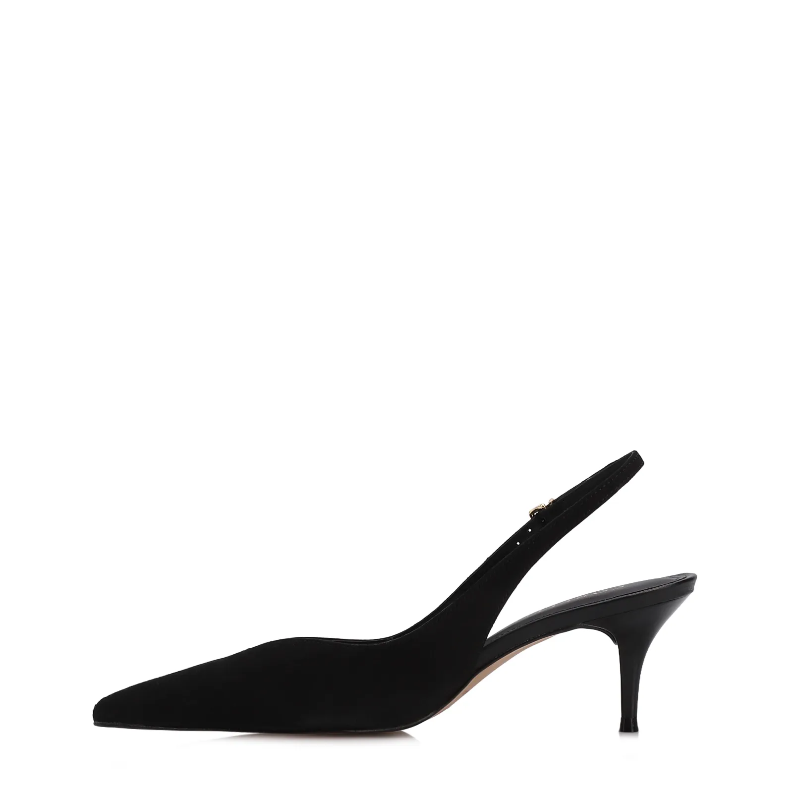 Scarpin Preto Salto Baixo Fino Couro Nobuck Slingback