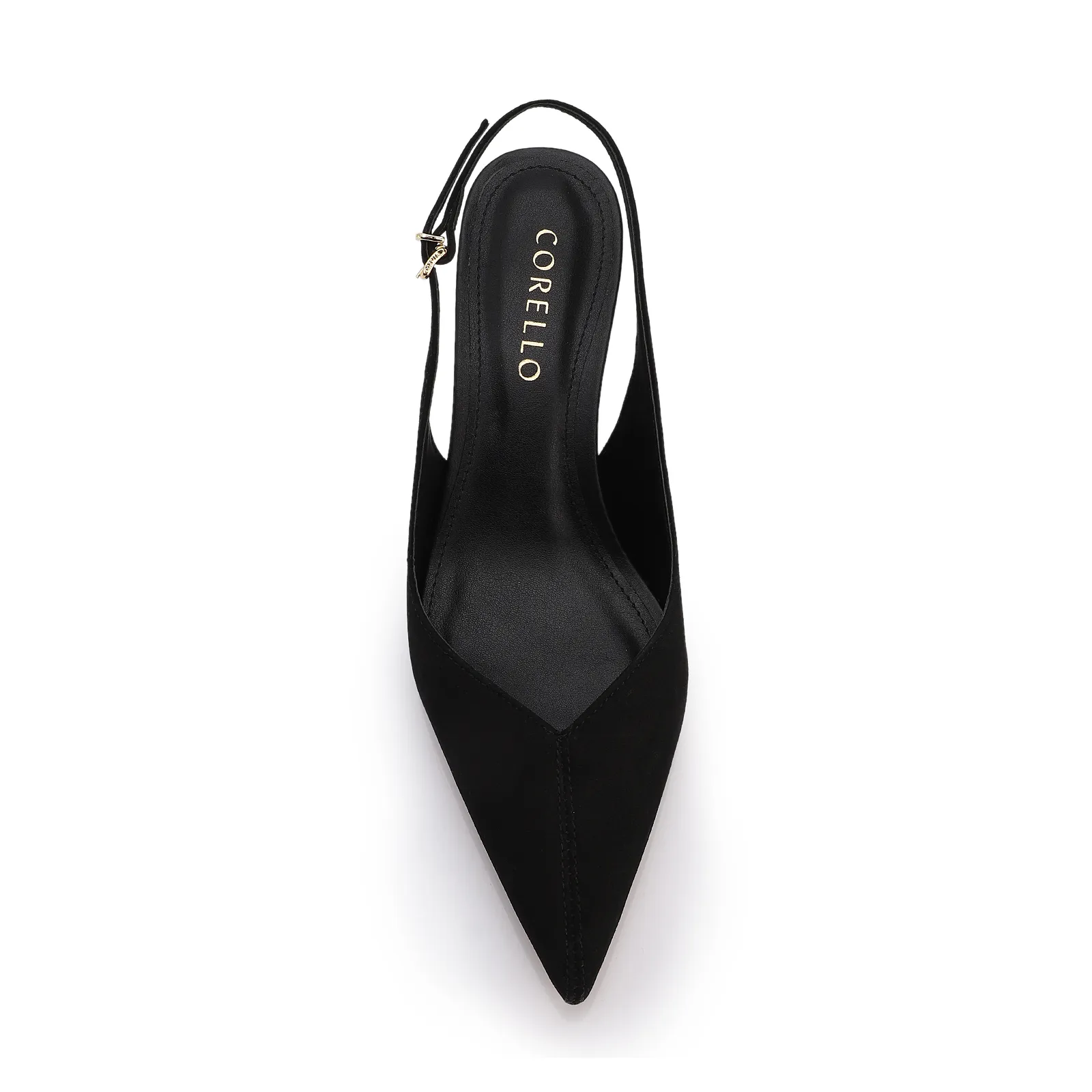 Scarpin Preto Salto Baixo Fino Couro Nobuck Slingback