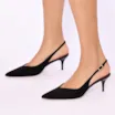 Scarpin Preto Salto Baixo Fino Couro Nobuck Slingback - imagem 2