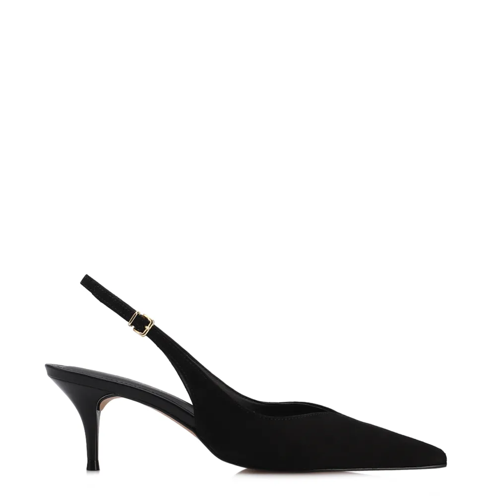 Scarpin Preto Salto Baixo Fino Couro Nobuck Slingback - imagem 3