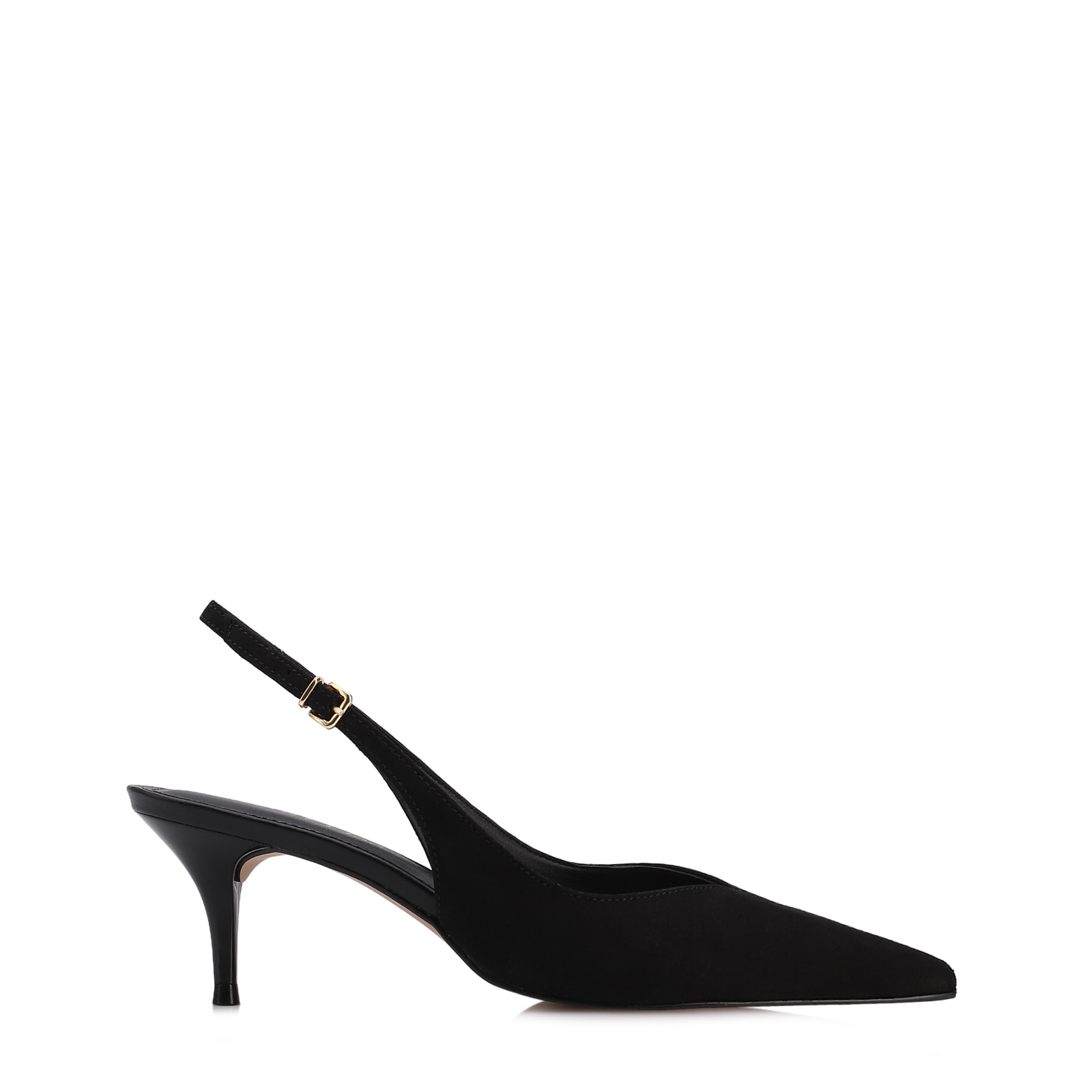 Scarpin Preto Salto Baixo Fino Couro Nobuck Slingback
