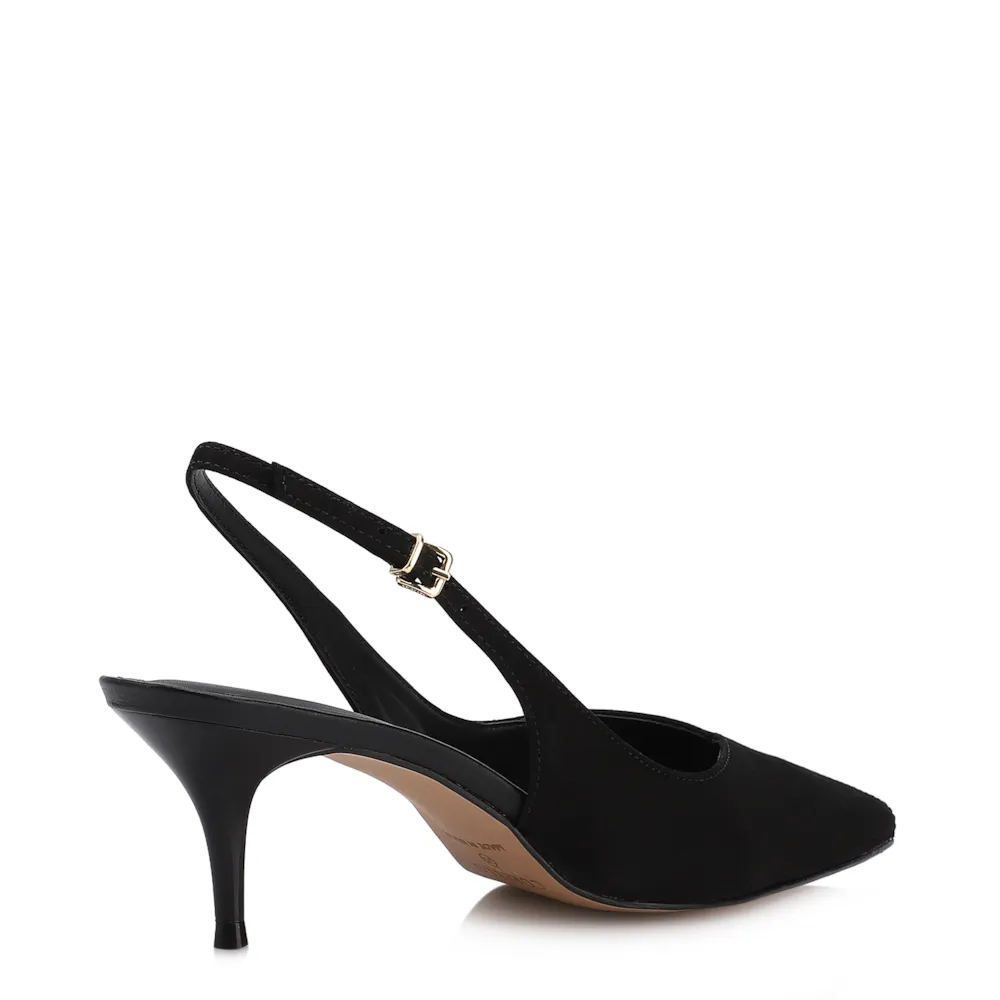 Scarpin Preto Salto Baixo Fino Couro Nobuck Slingback - imagem 4