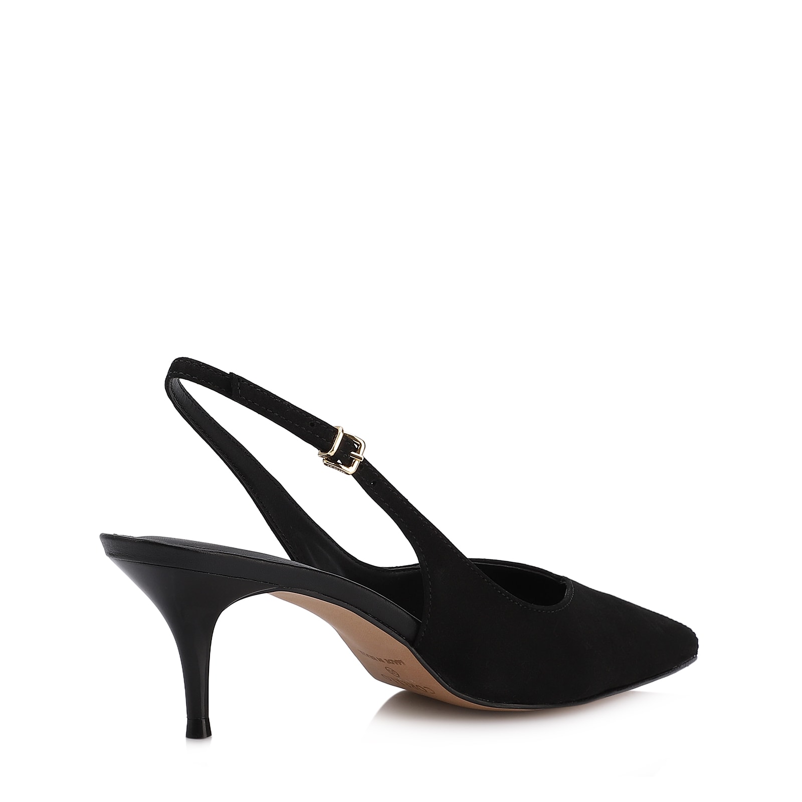 Scarpin Preto Salto Baixo Fino Couro Nobuck Slingback
