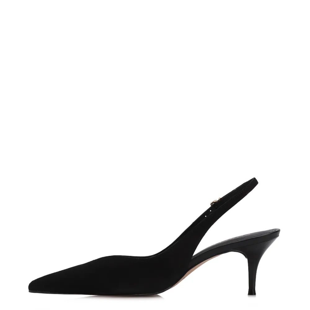 Scarpin Preto Salto Baixo Fino Couro Nobuck Slingback - imagem 5