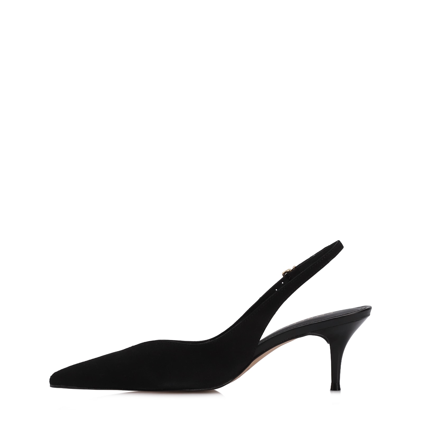 Scarpin Preto Salto Baixo Fino Couro Nobuck Slingback