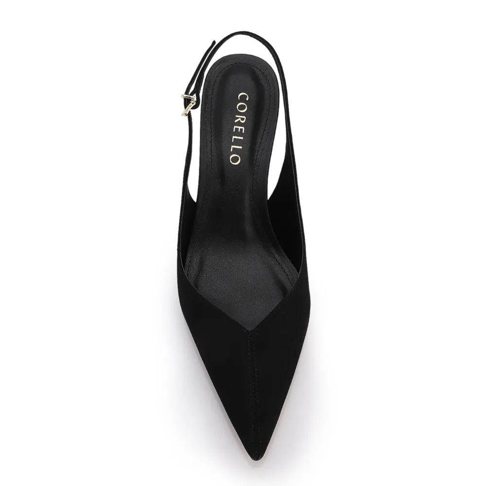 Scarpin Preto Salto Baixo Fino Couro Nobuck Slingback - imagem 6