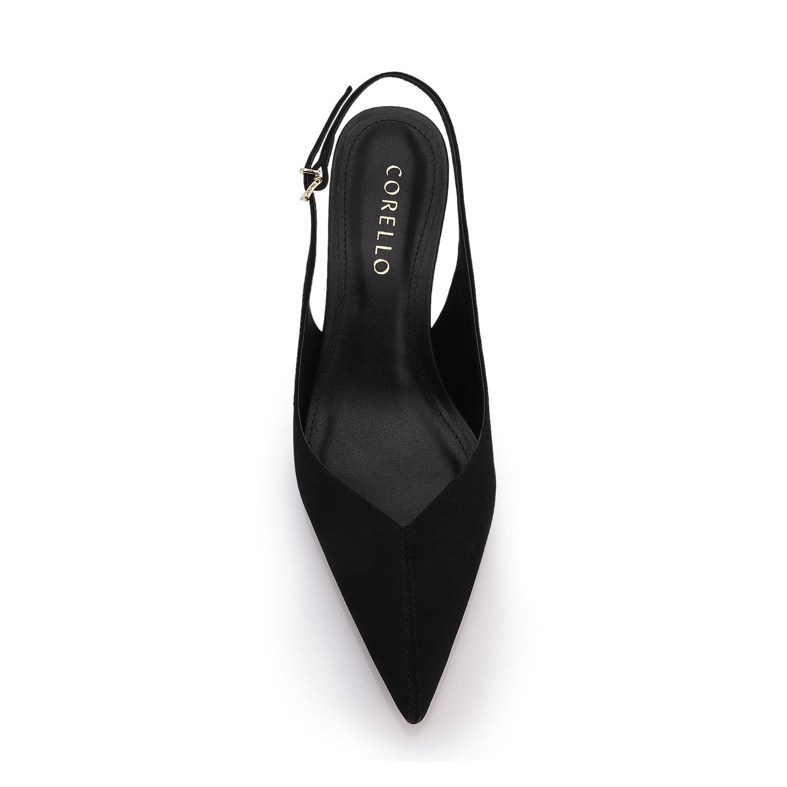 Scarpin Preto Salto Baixo Fino Couro Nobuck Slingback