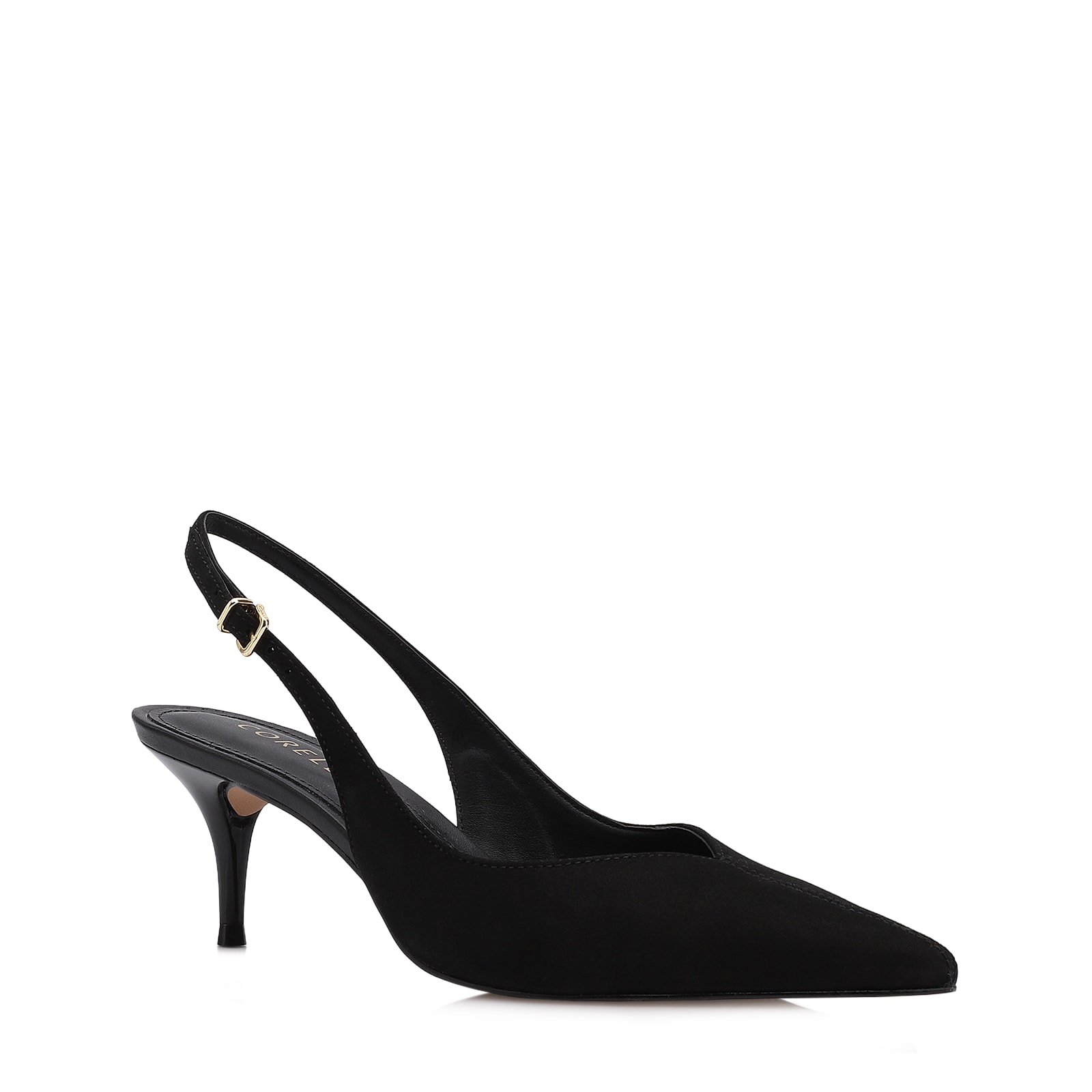 Scarpin Preto Salto Baixo Fino Couro Nobuck Slingback